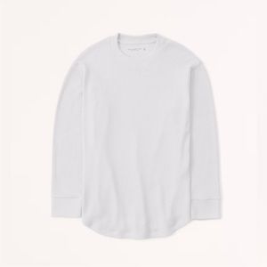 Abercrombie long-sleeve boyfriend waffle tee - cream/tan in size m